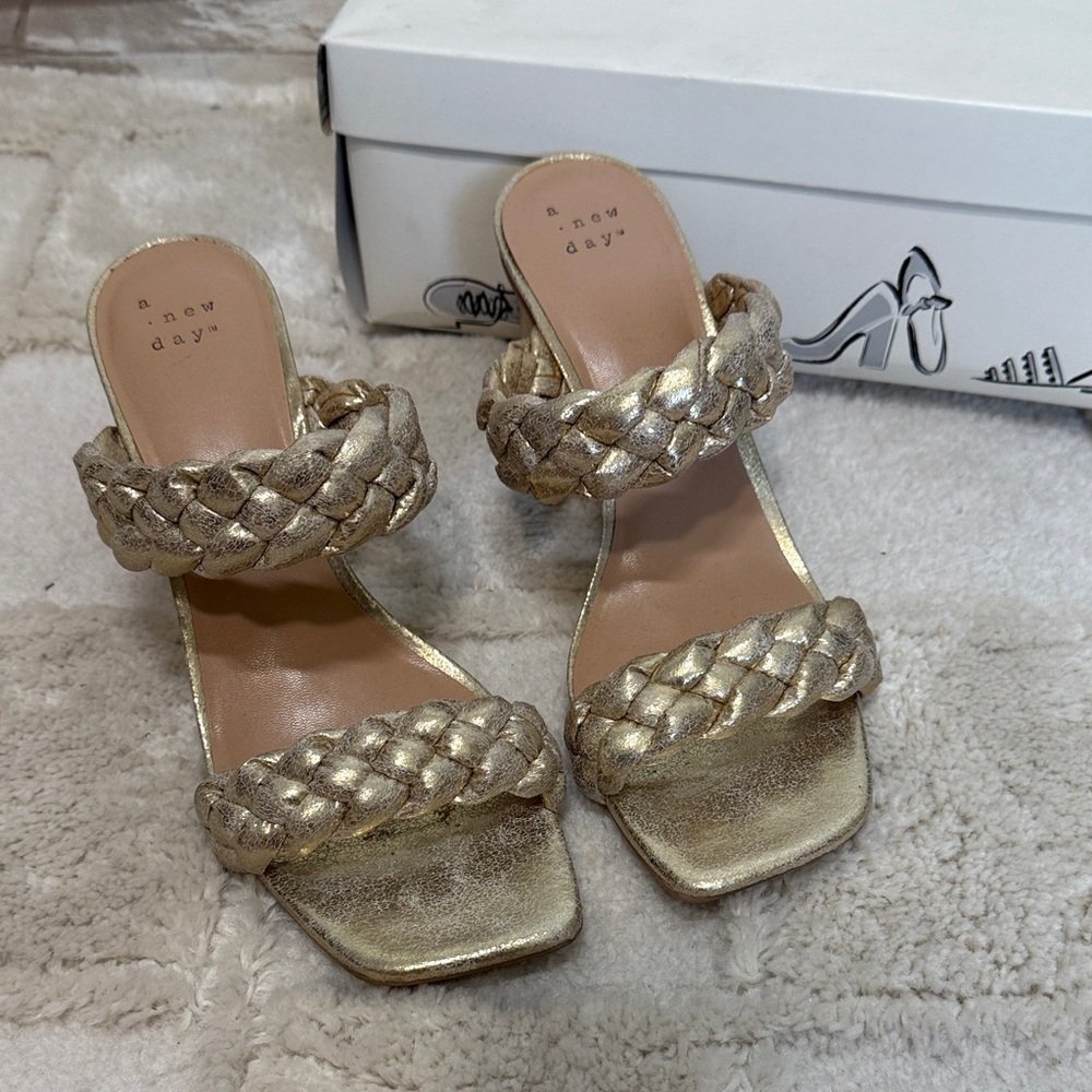 A New Day Basil Metallic Gold Braided Heels
